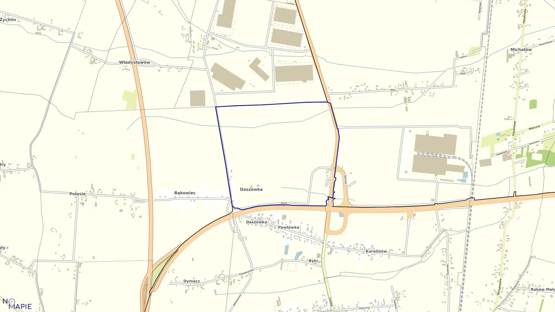 Mapa obrębu DASZÓWKA w gminie Moszczenica