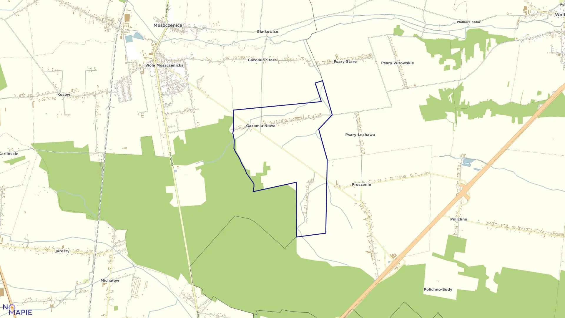 Mapa obrębu GAZOMIA NOWA w gminie Moszczenica