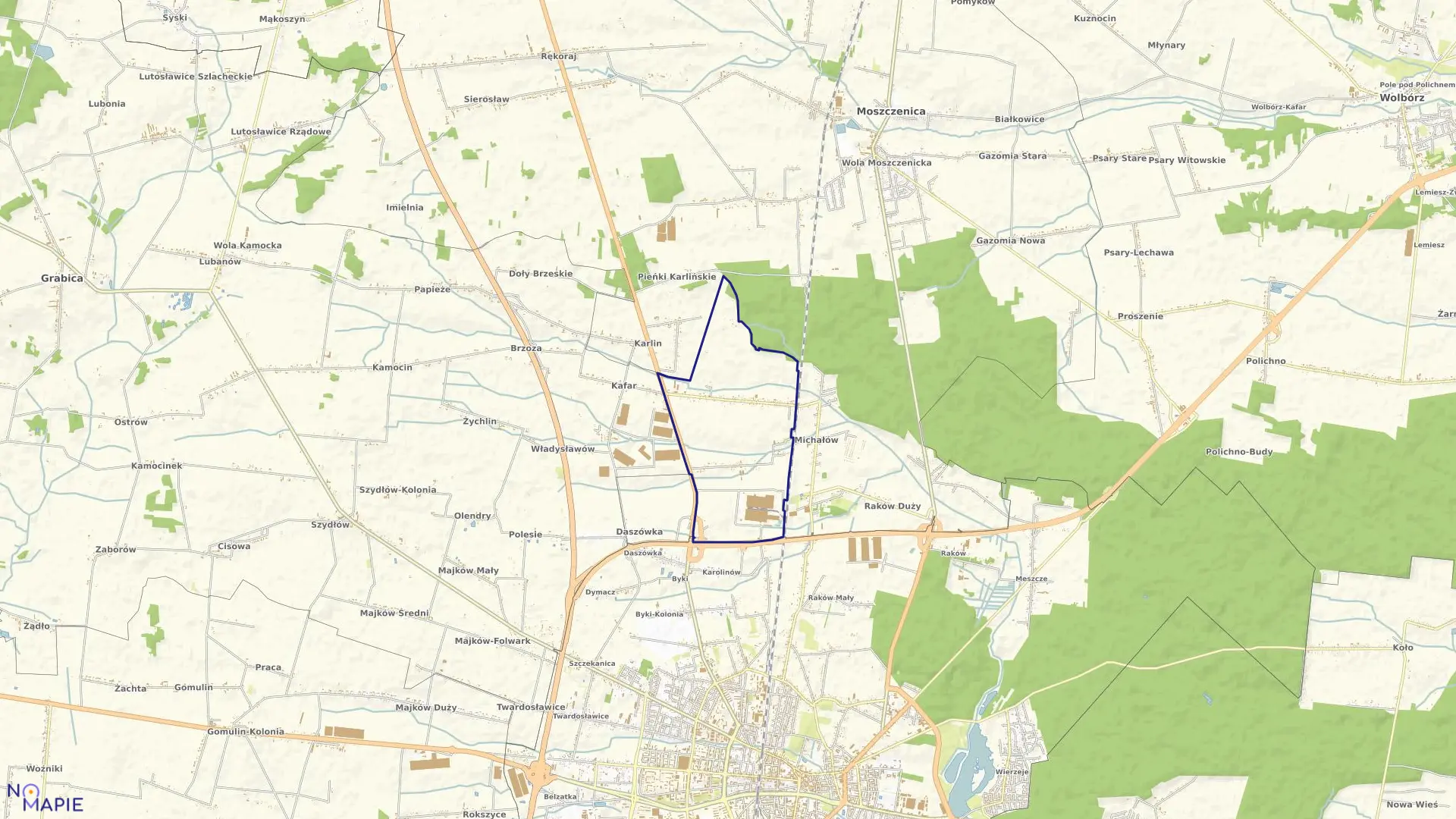 Mapa obrębu JAROSTY w gminie Moszczenica