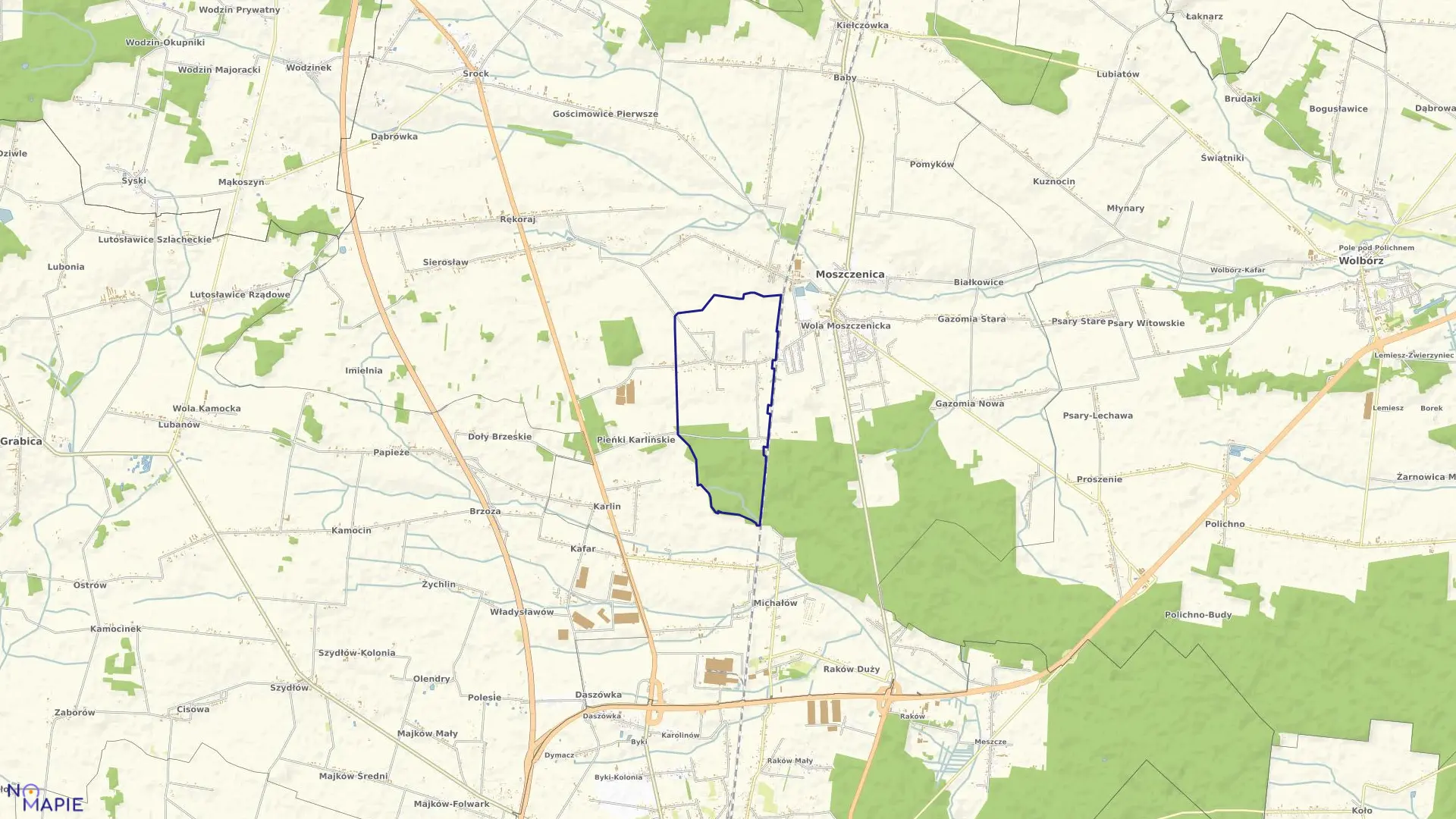 Mapa obrębu KOSÓW w gminie Moszczenica