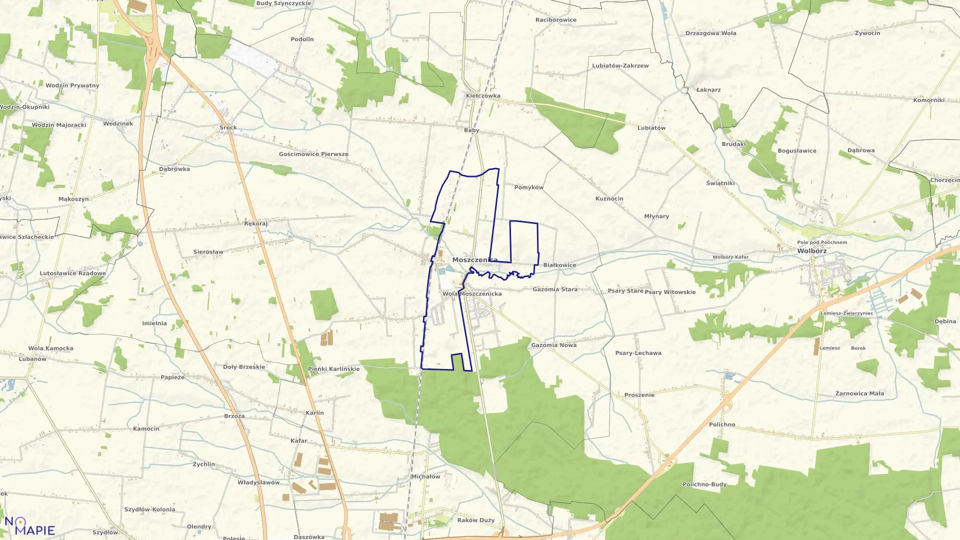 Mapa obrębu MOSZCZENICA w gminie Moszczenica