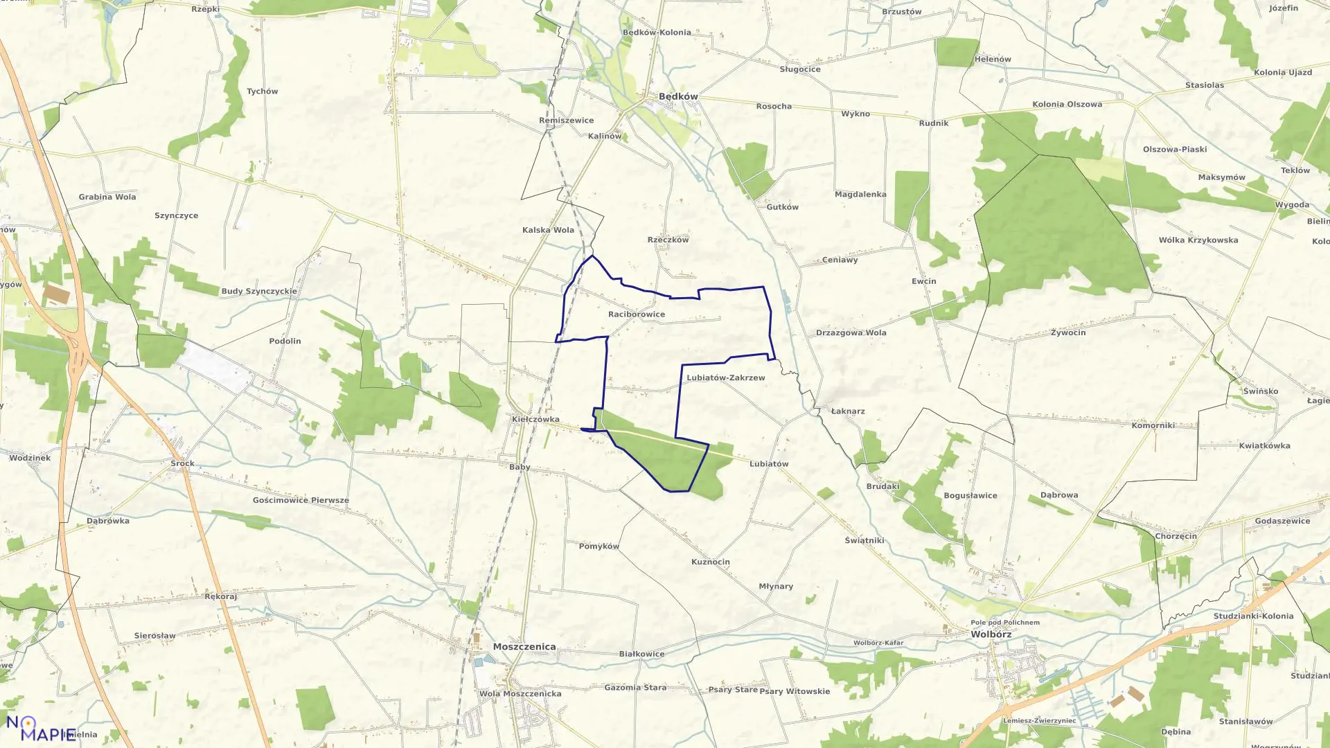 Mapa obrębu RACIBOROWICE w gminie Moszczenica