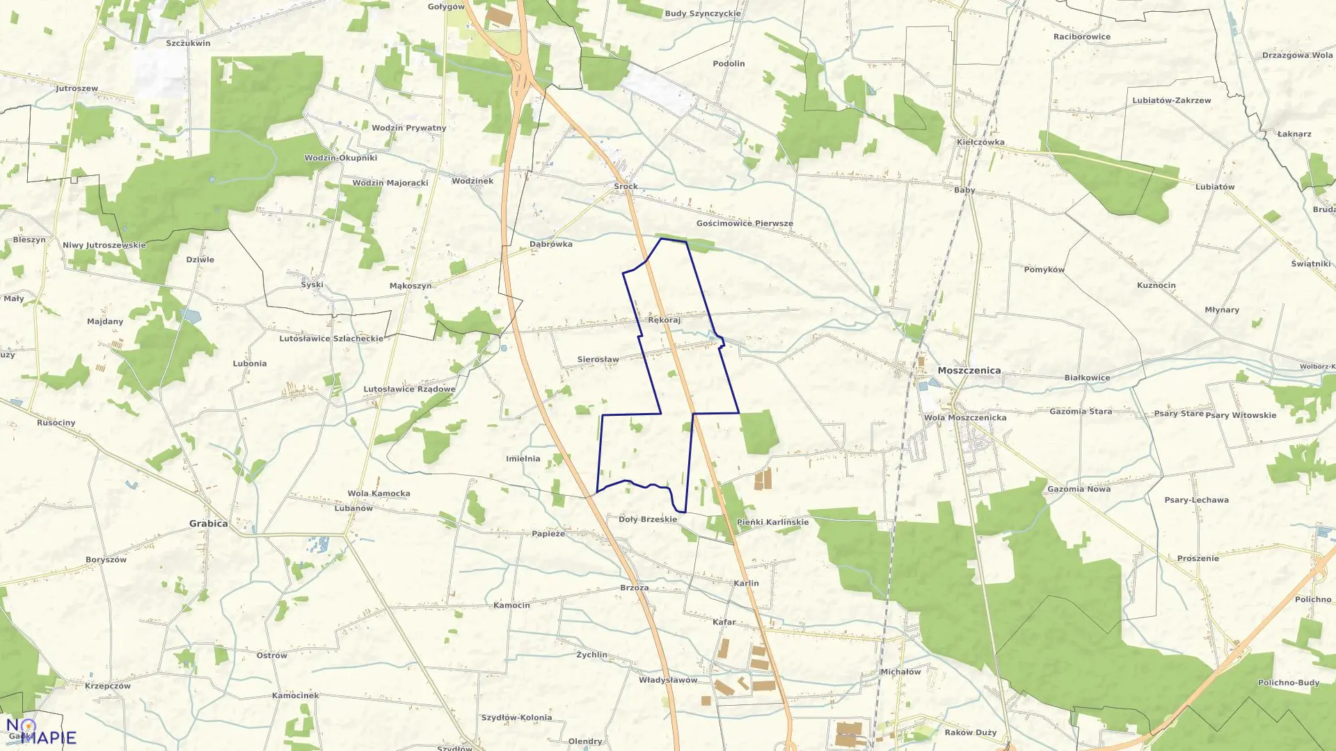 Mapa obrębu RĘKORAJ WIEŚ w gminie Moszczenica