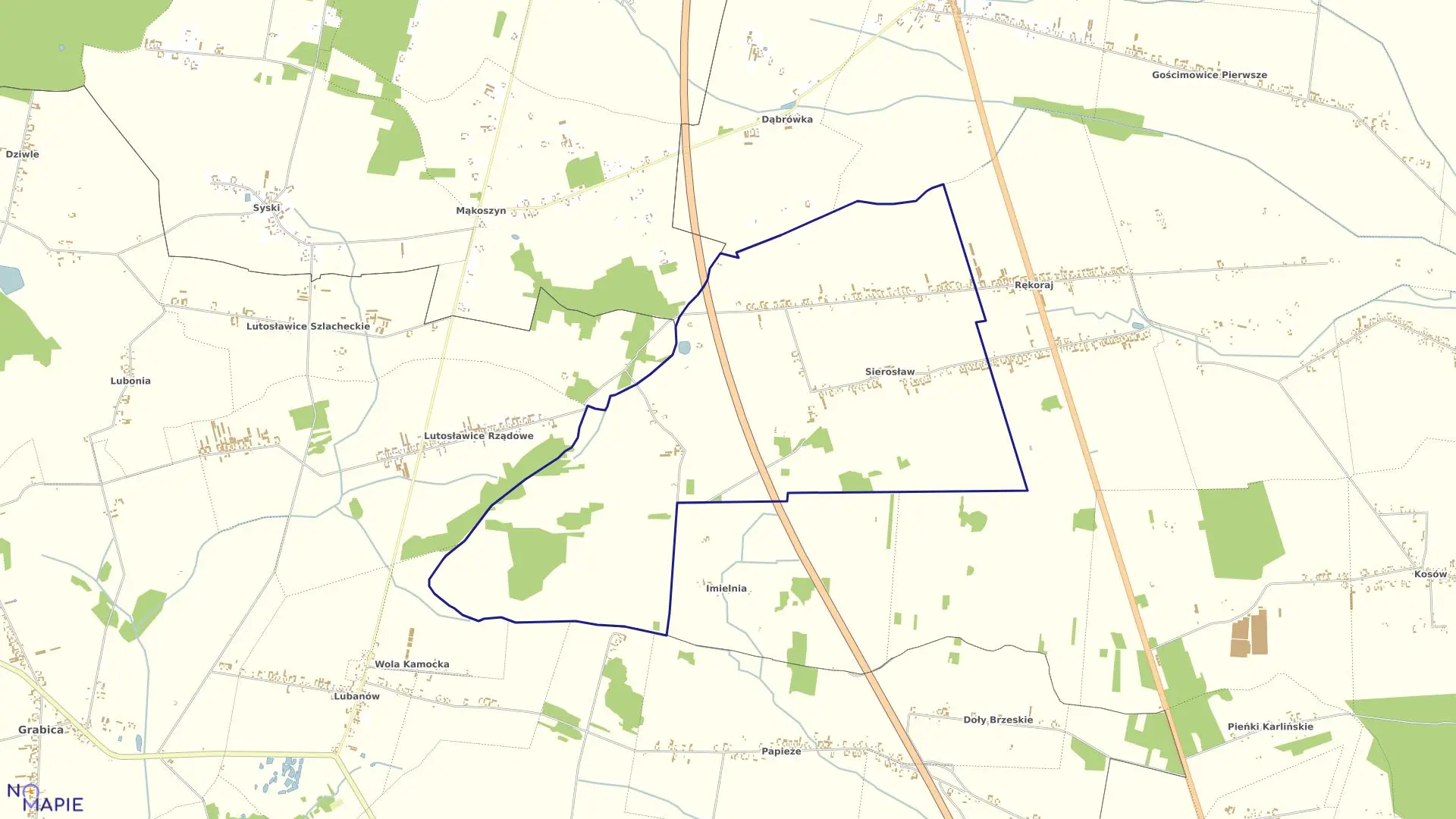 Mapa obrębu SIEROSŁAW w gminie Moszczenica