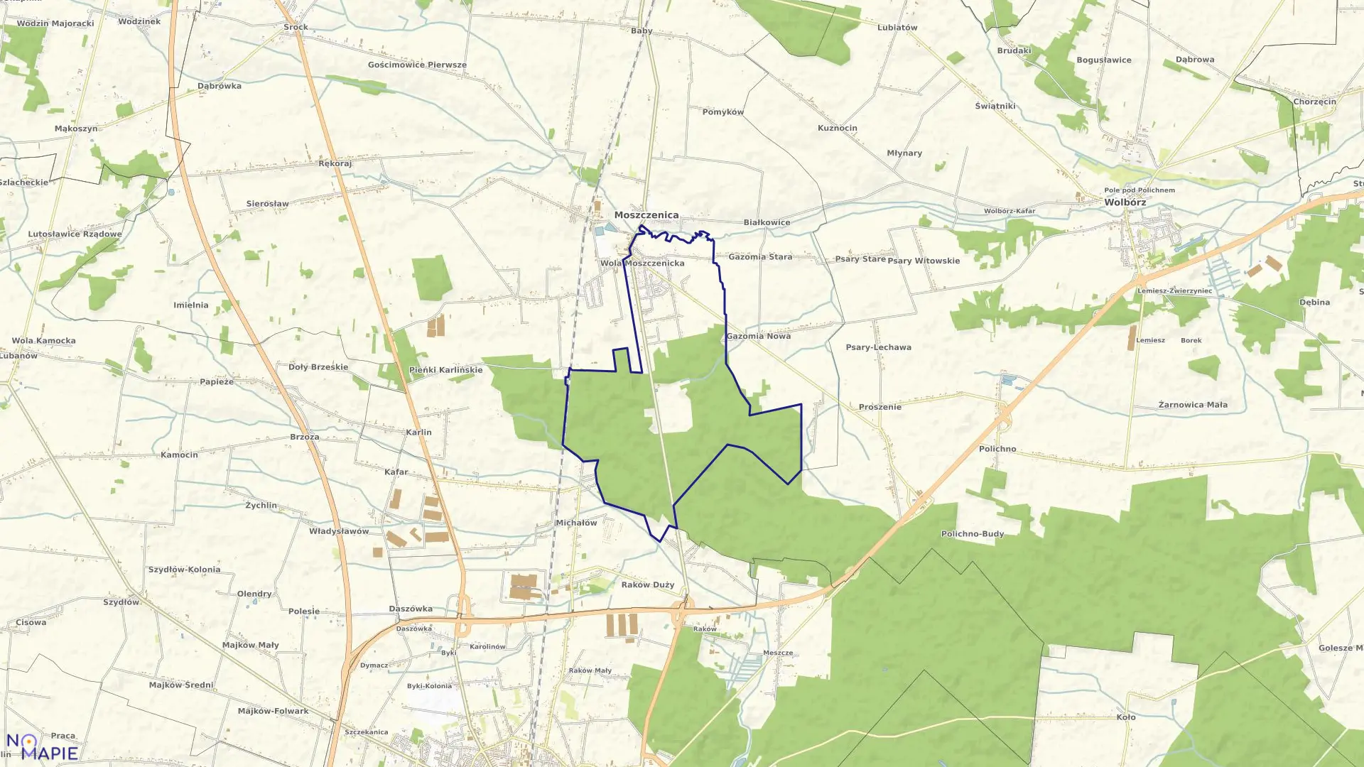 Mapa obrębu WOLA MOSZCZENICKA w gminie Moszczenica